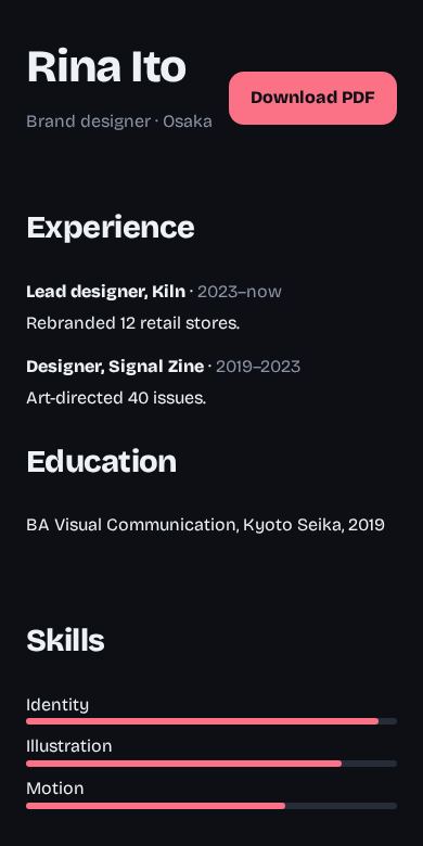 Creative CV screenshot 2