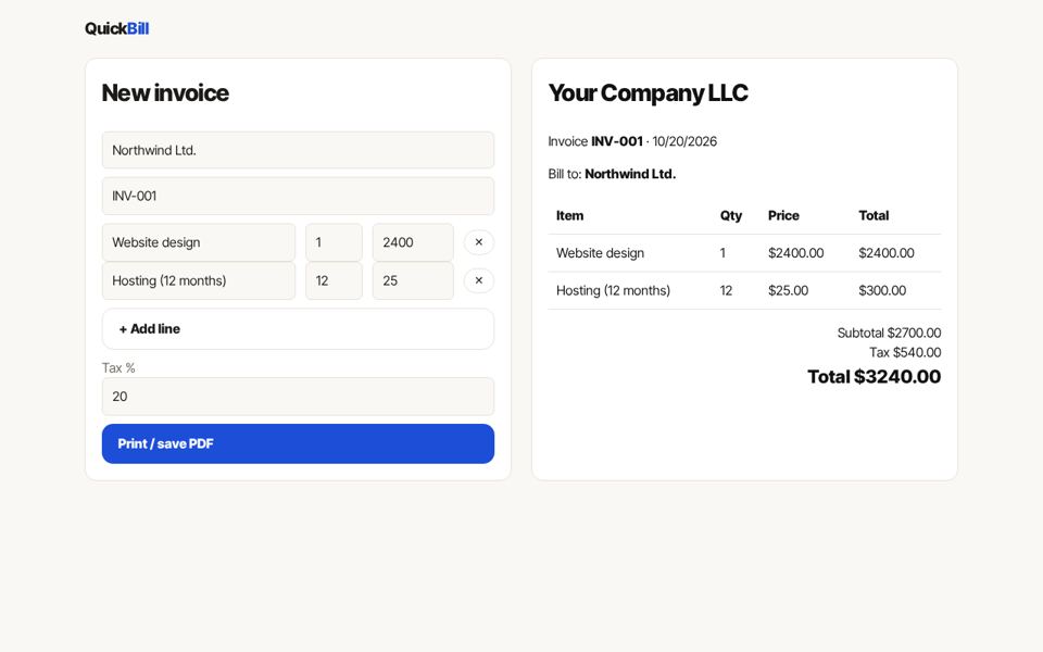 QuickBill Invoices preview
