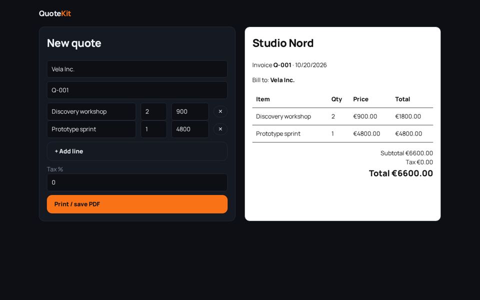 Quote Builder preview