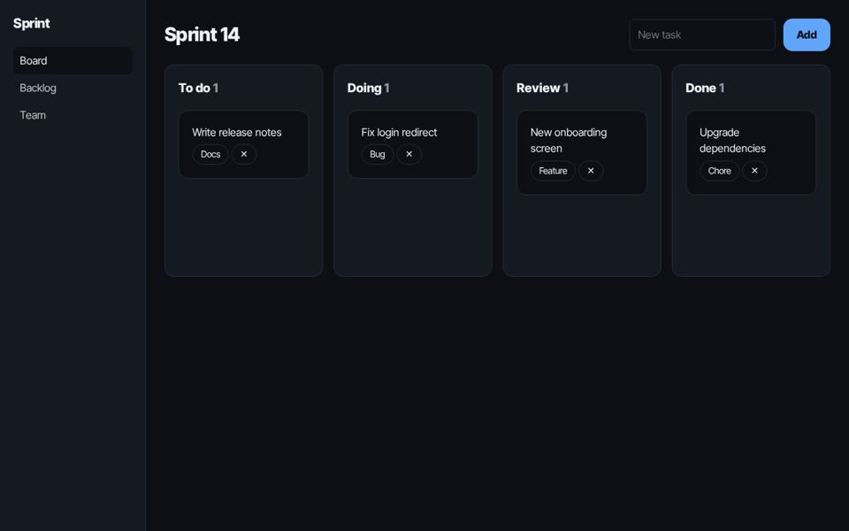 Sprint Kanban preview